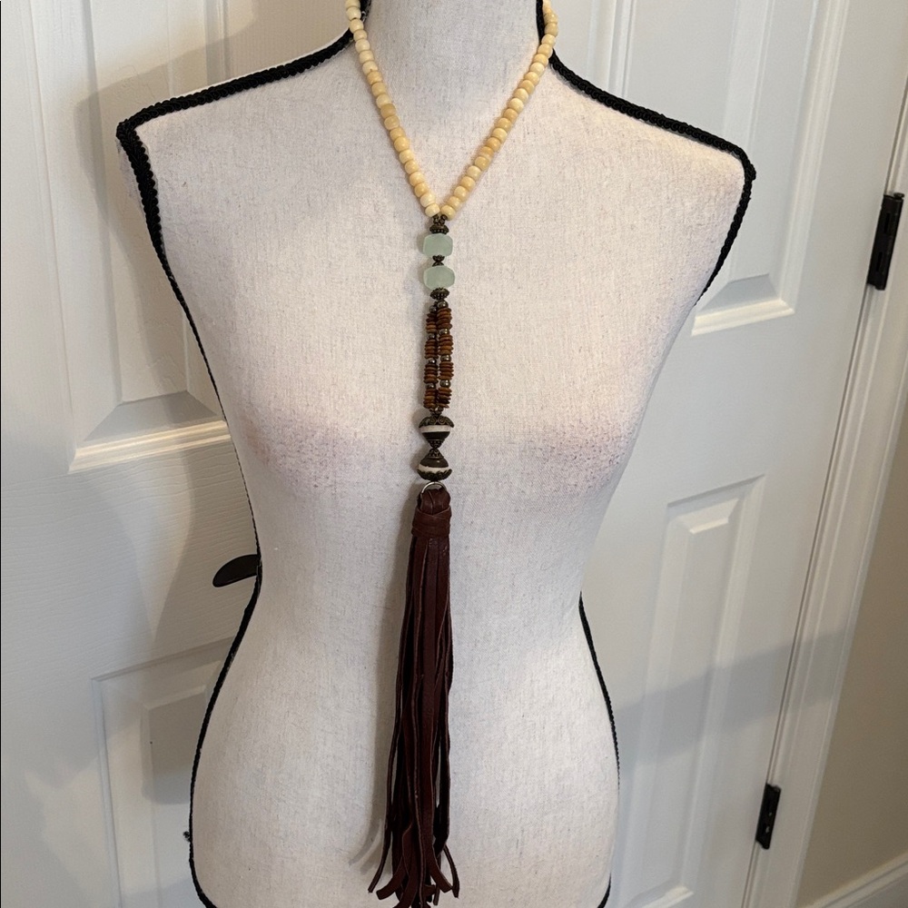 Fabulina Designs Long Leather Tassel Necklace